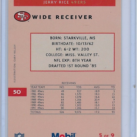 1992 Pro Line Profiles #50 JERRY RICE 49ers - Picture 2 of 2